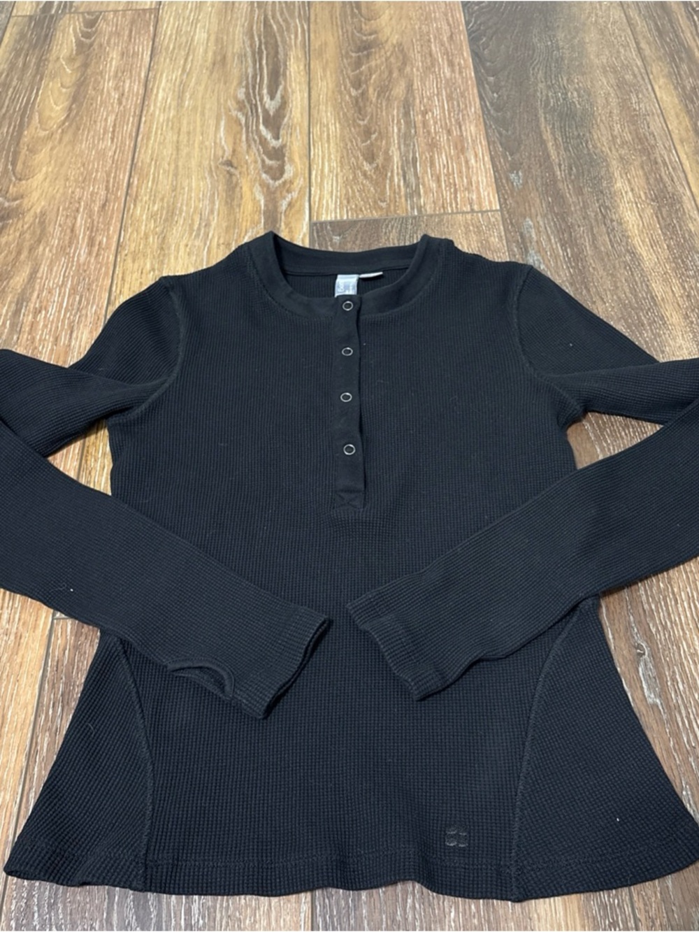 Sweaty Betty Black Waffle-Knit Long Sleeve Top